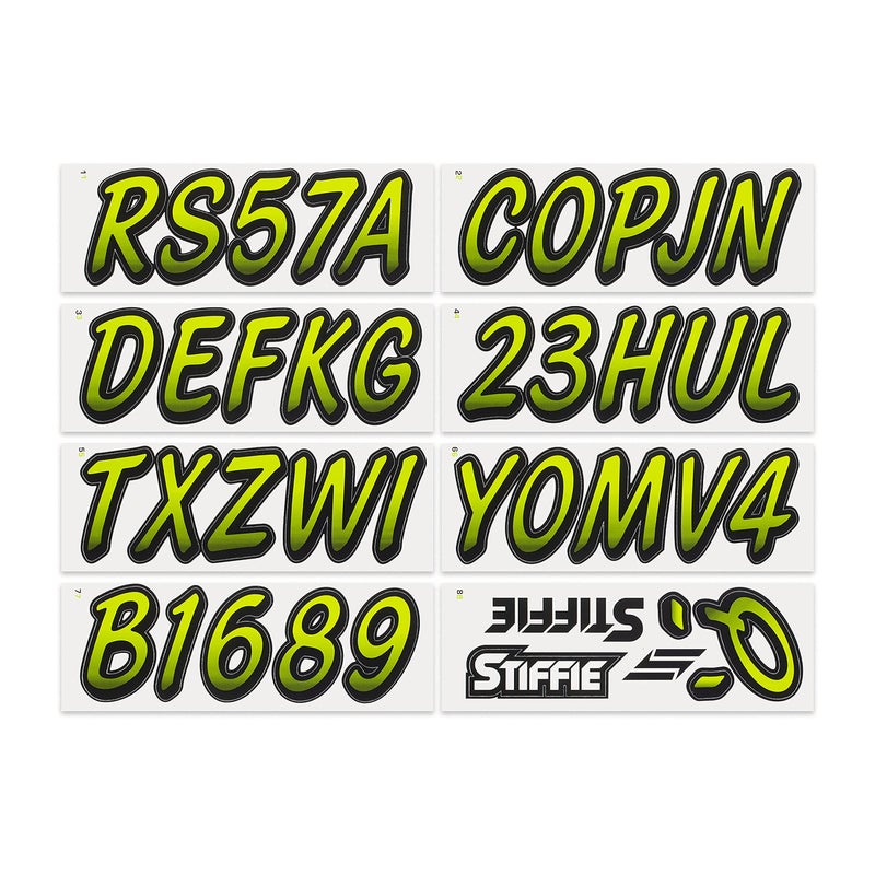 STIFFIE Whipline Black/Electric Green 3" Boat & PWC Registration Decals â€¢ Numbers Letters Stickers - Image 3